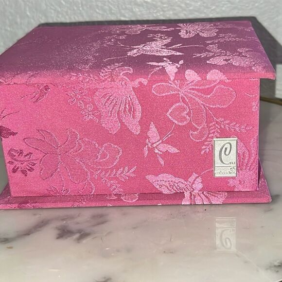 Caboodle Fabric Jewelry Box Mirror Pink Floral Vintage Trinket Holder Padded EUC - Picture 1 of 10